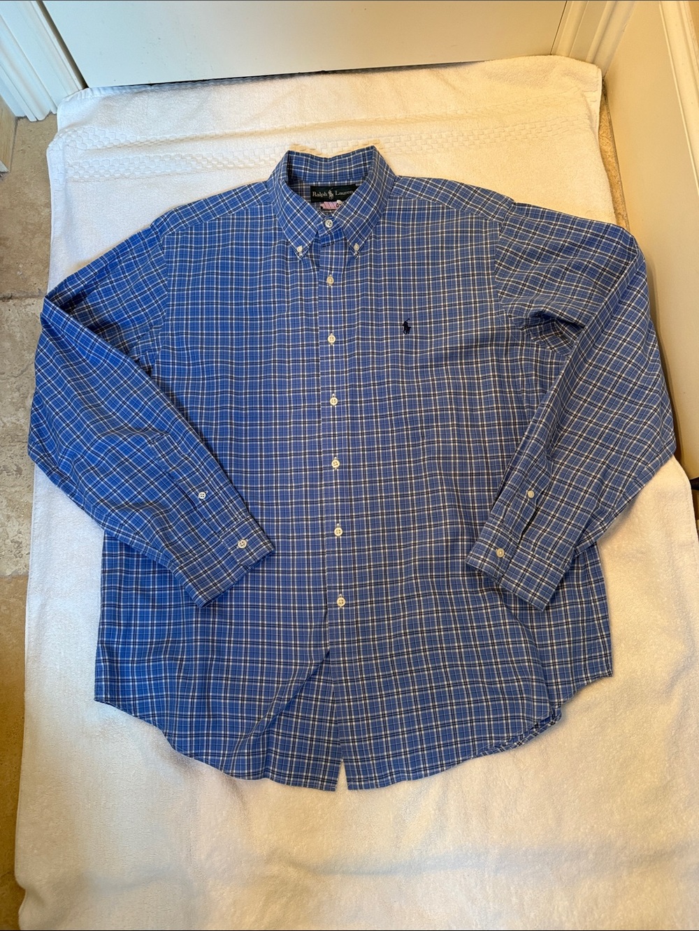 Ralph Lauren Blue and White Mens Checked Button-Down Shirt